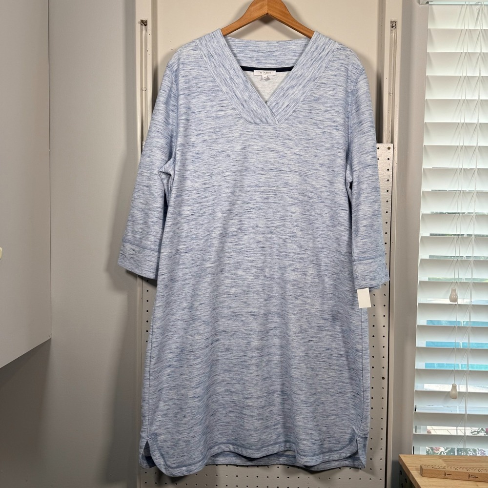 T by Talbots‎ French Terry Shift Dress Women's Heather Blue V-Neck - XL NWT